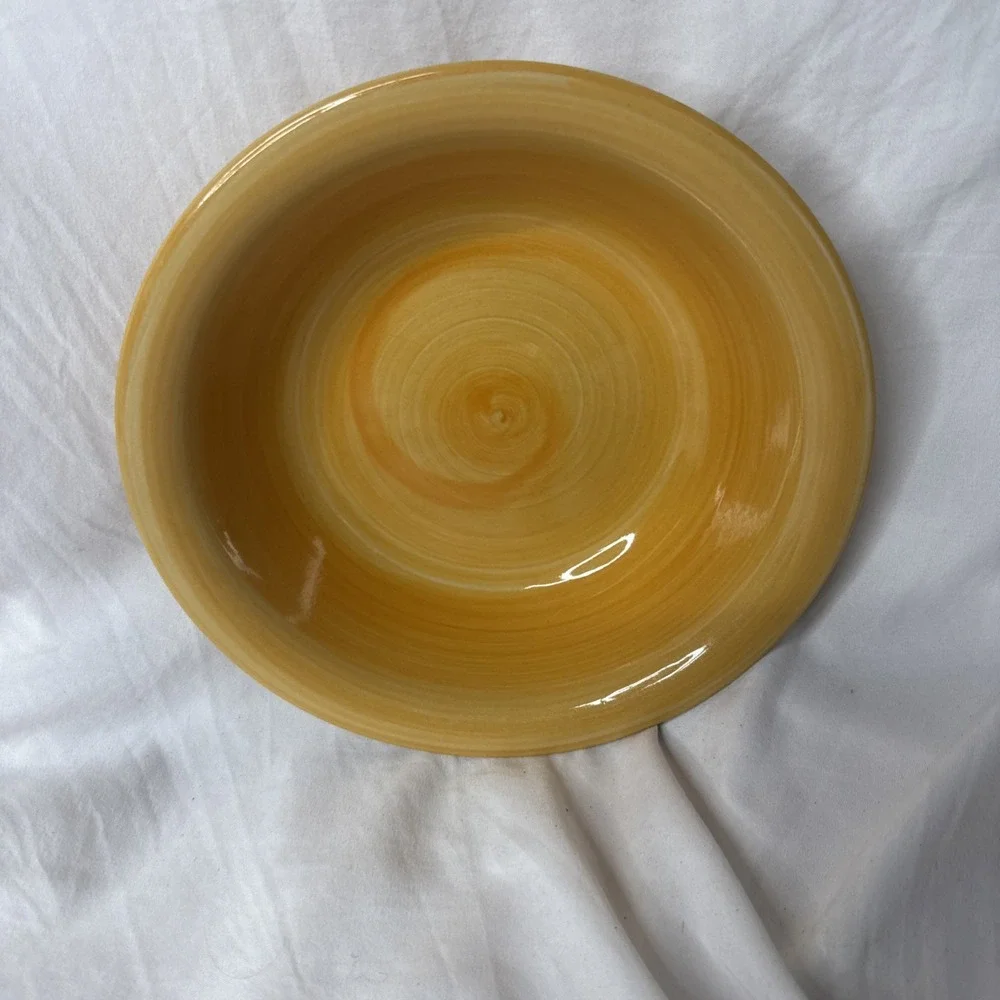 CITRUS GROVE Gold Amber Yellow Swirl Pasta Soup Cereal Bow Hand Painted 2